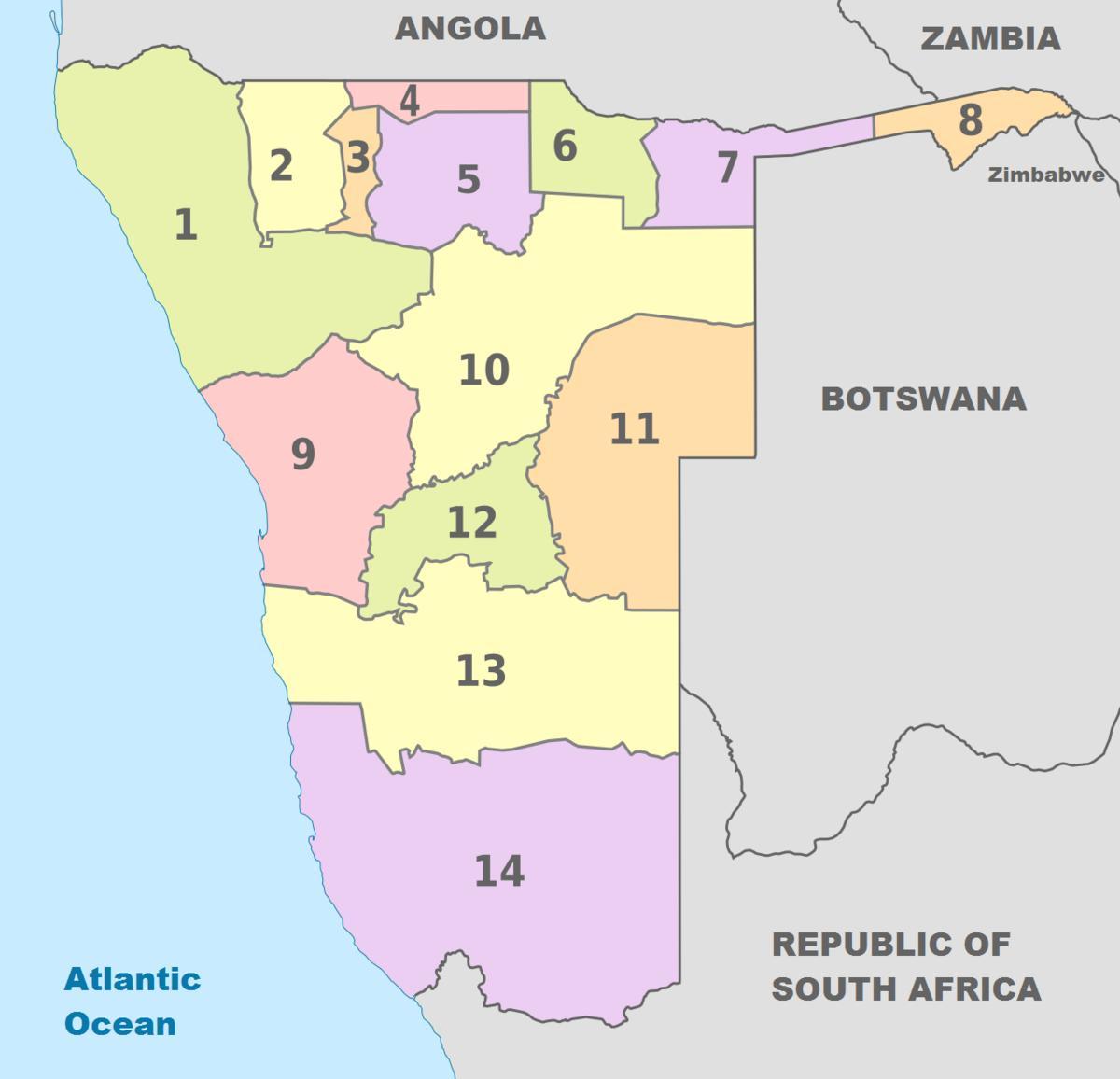 の政治地図がナミビア