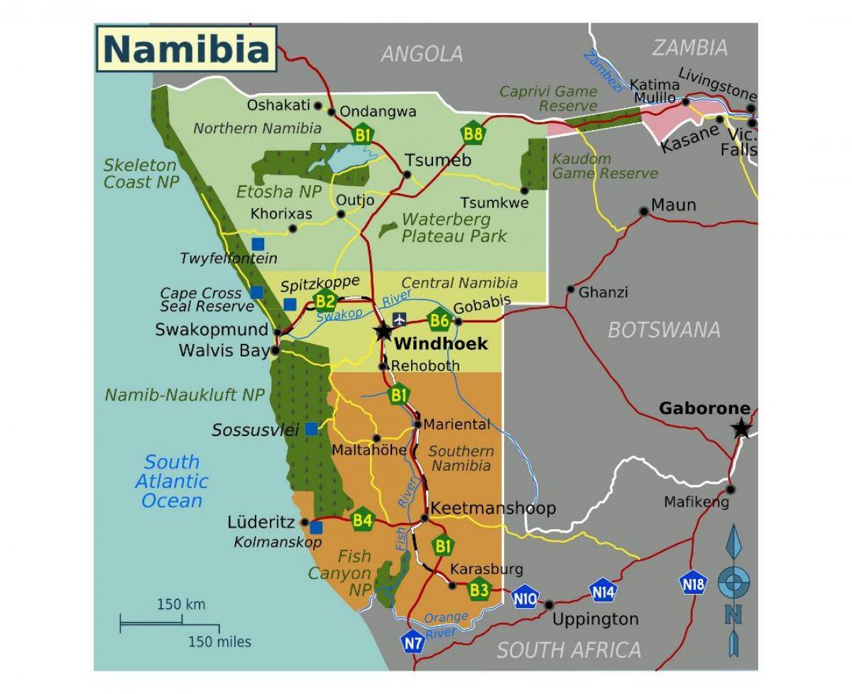 地図のナミビア北部 