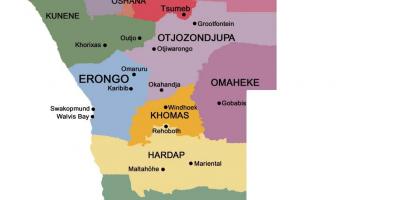 地図のナミビアと地域